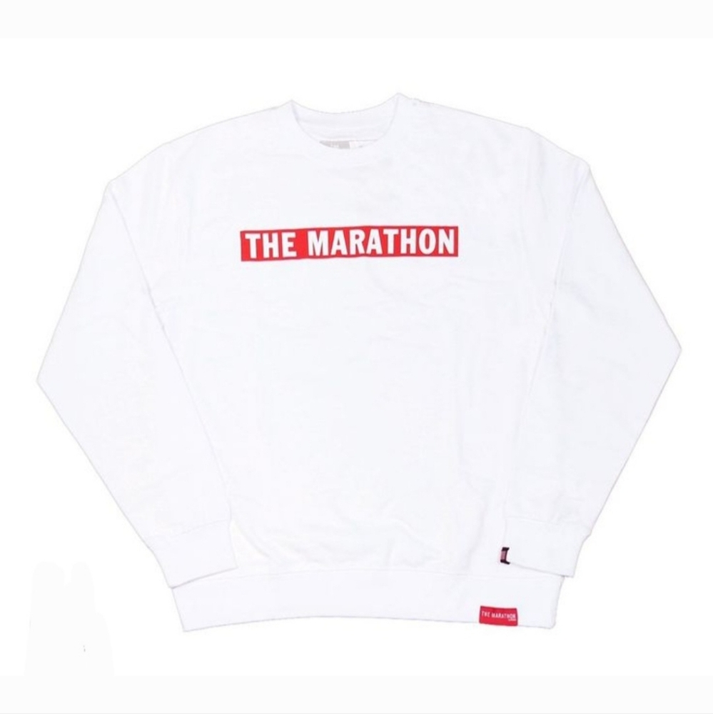 The Marathon Clothing Marathon Bar Crewneck Sweatshirt In White/Red Size Sm